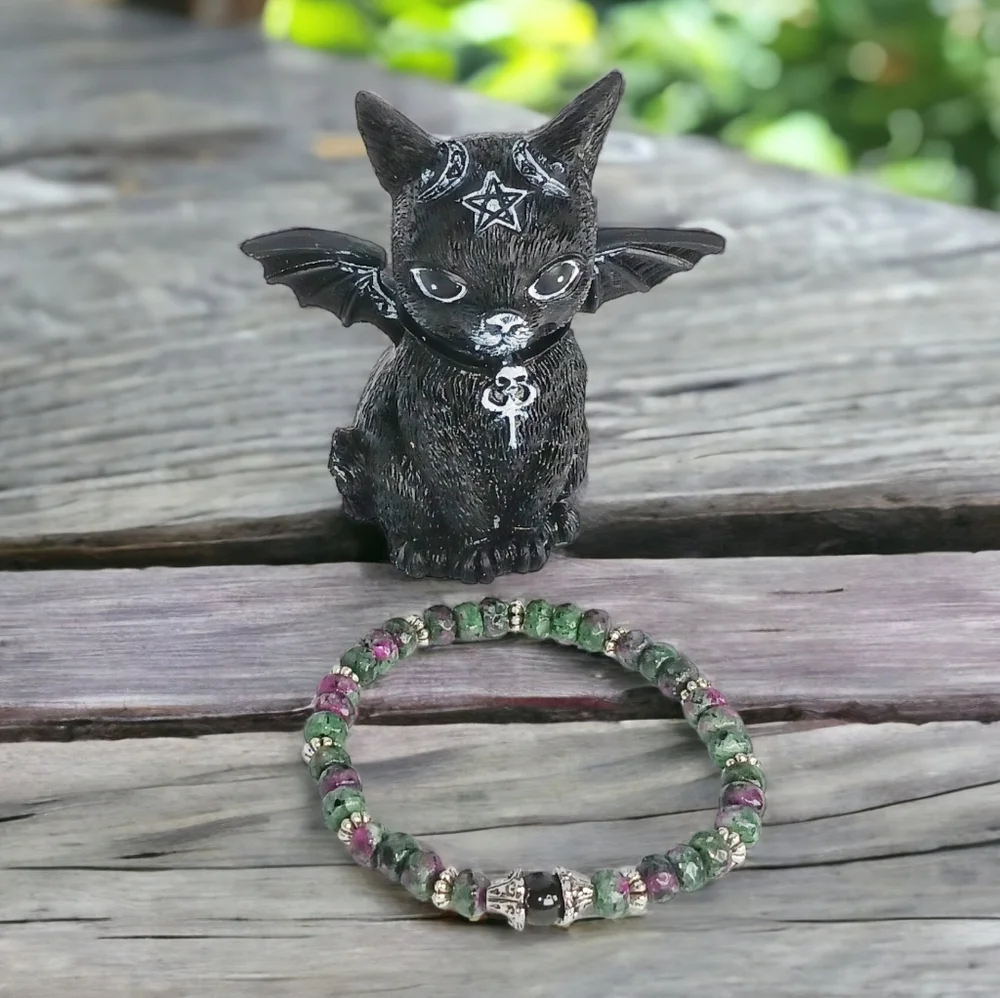 Ruby Zoisite & Obsidian Mala Bracelet Y2K  Crystalcore Egirl New Age Grunge 00s